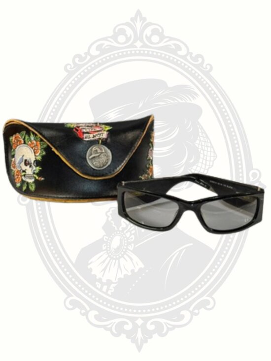 Ed Hardy Death Is Certain Skull Sunglasses EHS015 Black Leather Arms + Case main image 8